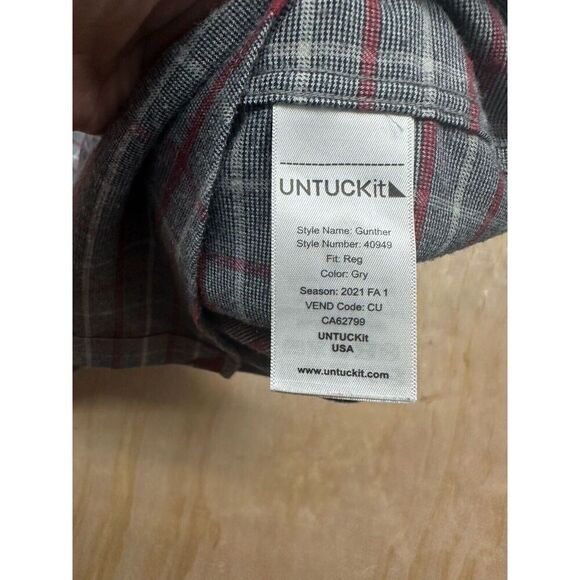 Untuckit Men’s Shirt Plaid XL Gray Long Sleeve Button Down Colored Work Shirt - Picture 3 of 7